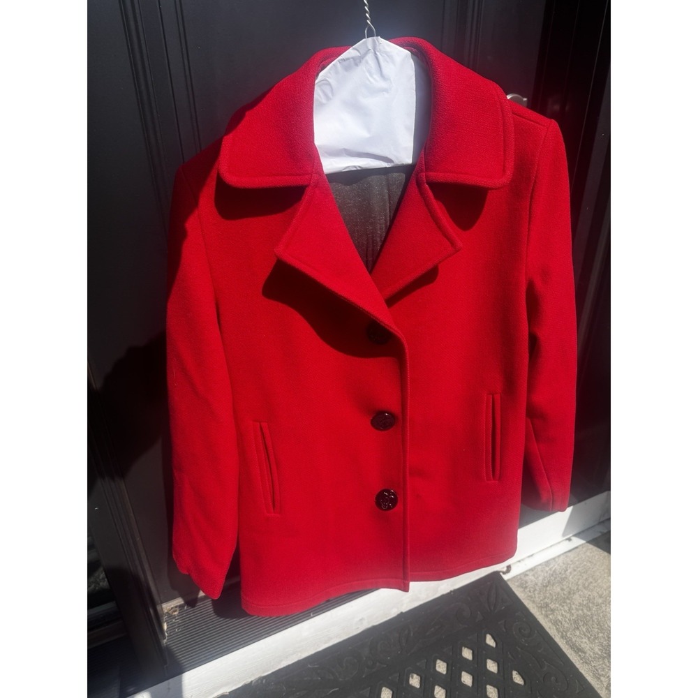 Woolrich Women's Red Wool Pea Coat Petite 19" P2P Classic Jacket